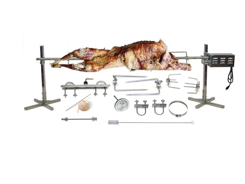 A SpitJack Whole Lamb & Pig Rotisserie System - CXB85 and equipment for preparing a roasted turkey.
