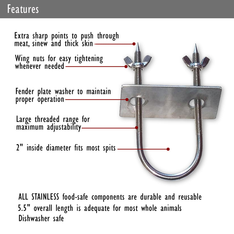 Two SpitJack Stainless Rotisserie Trussing U-Bolts - 6" - 2 Pack on a white background.