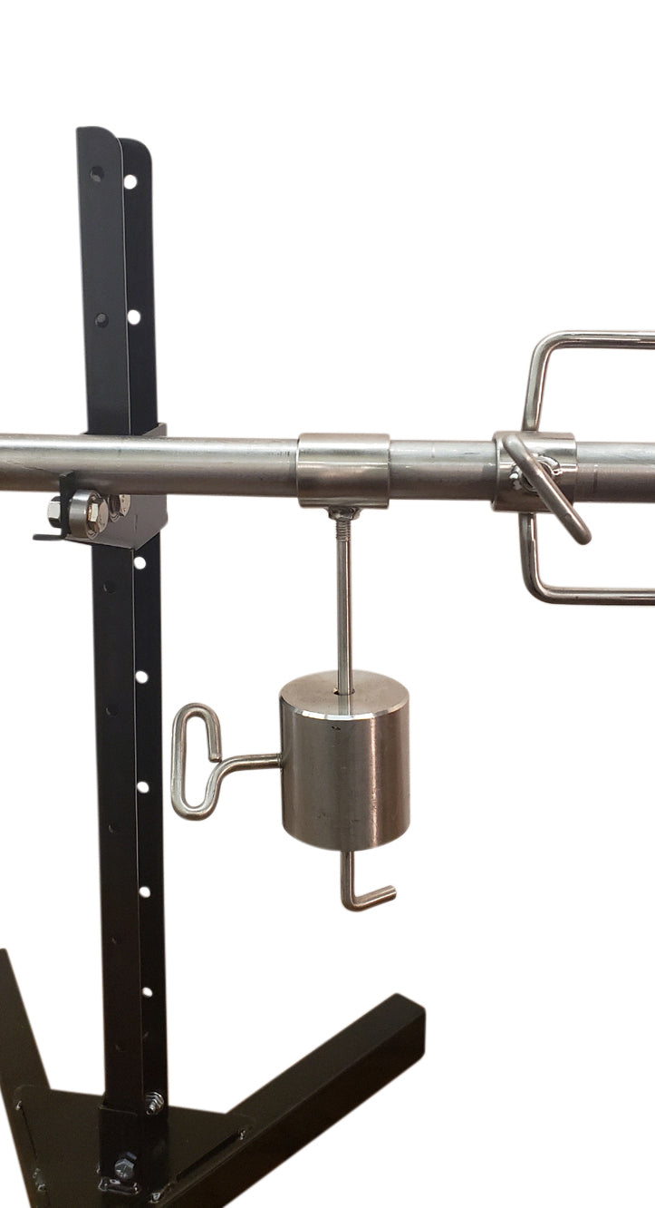 A SpitJack Rotisserie Counterweight - 1 inch ID with a handle on it.