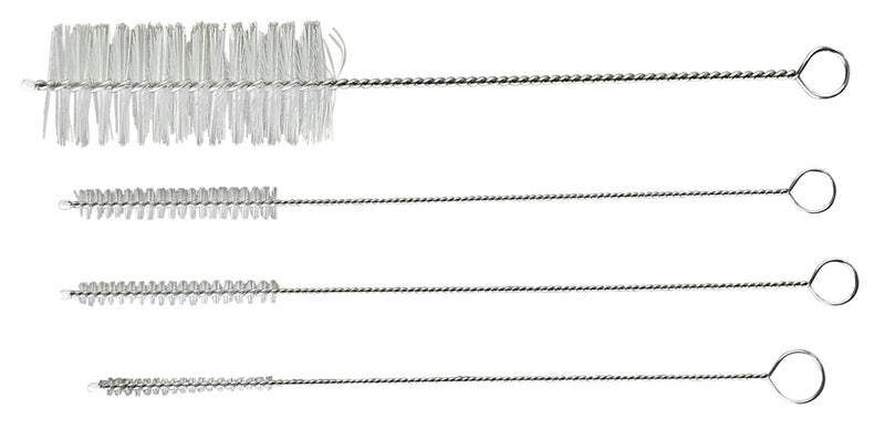 A set of SpitJack stainless steel cleaning brushes on a white background.