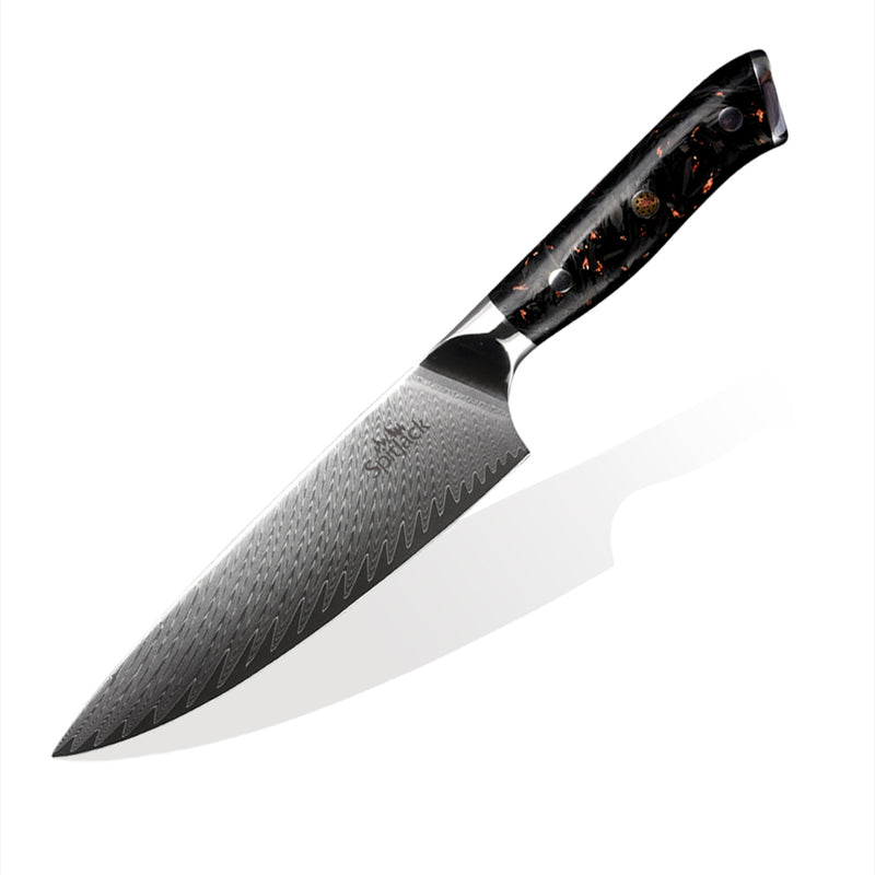 SpitJack Deluxe 8 Inch Chef's Knife with Stainless Damascus Steel Blad