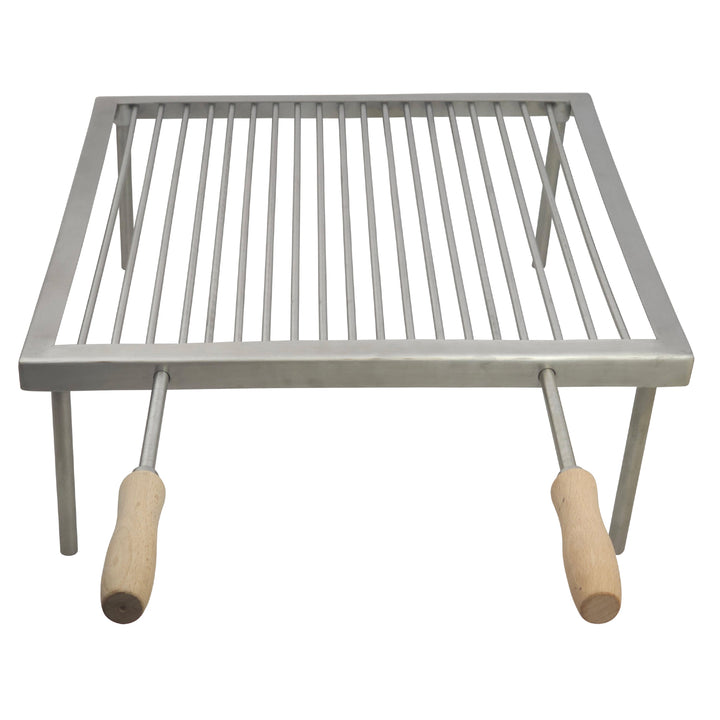 SpitJack Tuscan Campfire Gridiron with wooden handles.