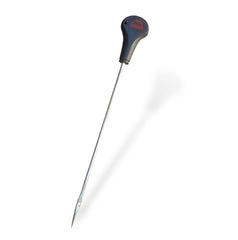 A SpitJack Rotisserie Trussing Needle - 12 inch, black and red skewer on a white background.