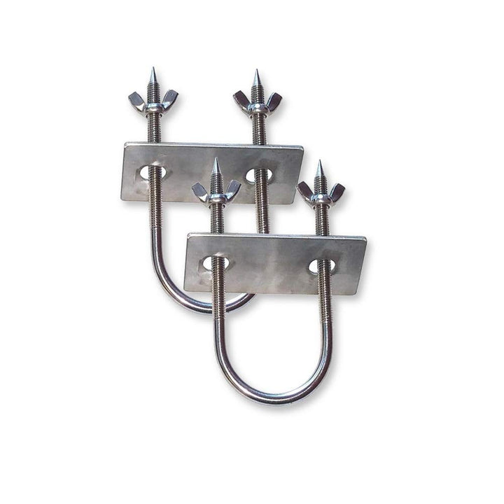 Two SpitJack Stainless Rotisserie Trussing U-Bolts - 6" - 2 Pack on a white background.