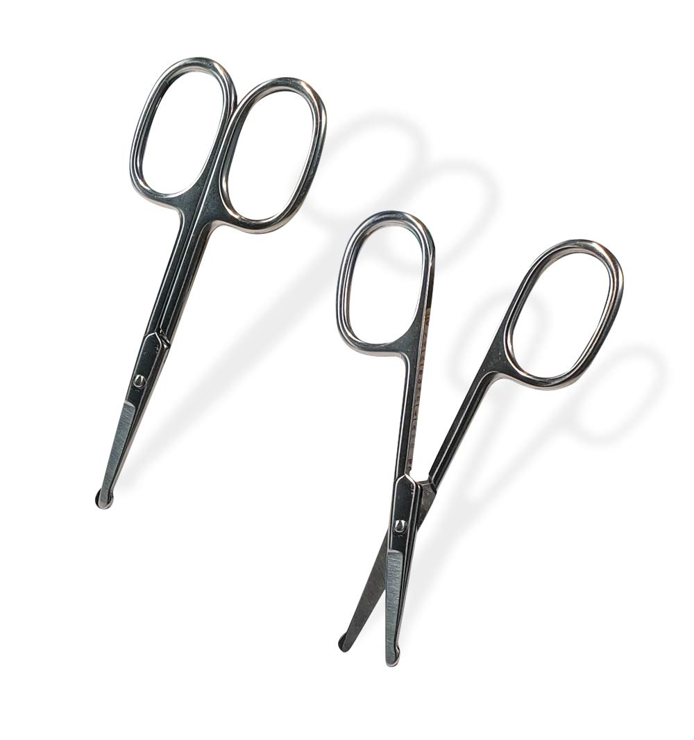 Two pairs of SpitJack Utility Mini Scissors (4 Inch Stainless Steel) are displayed on a white background.