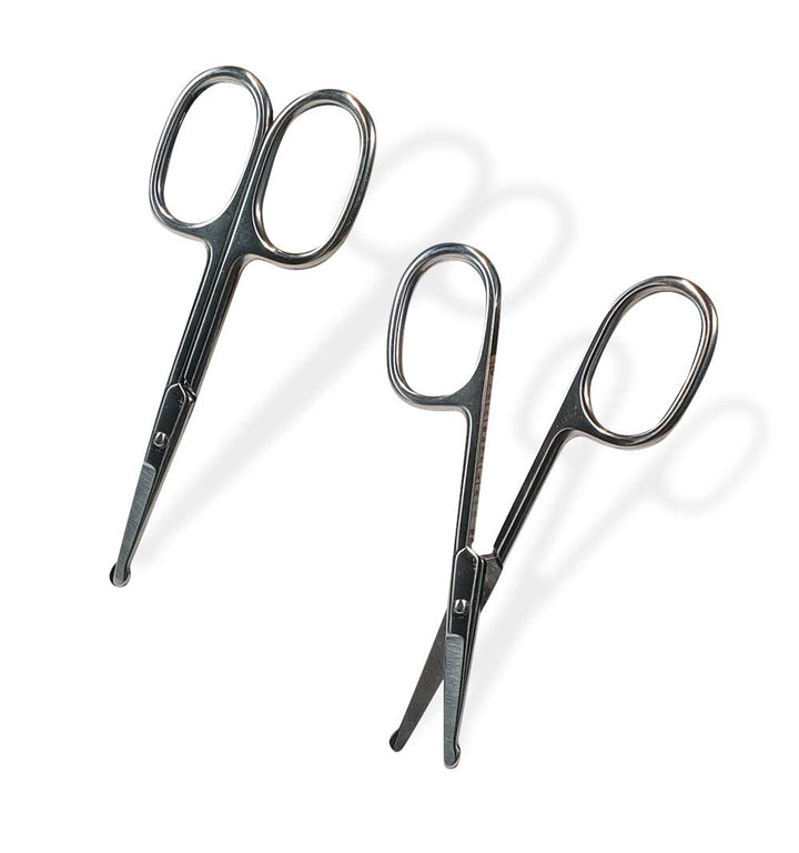 Two pairs of SpitJack Utility Mini Scissors (4 Inch Stainless Steel) are displayed on a white background.