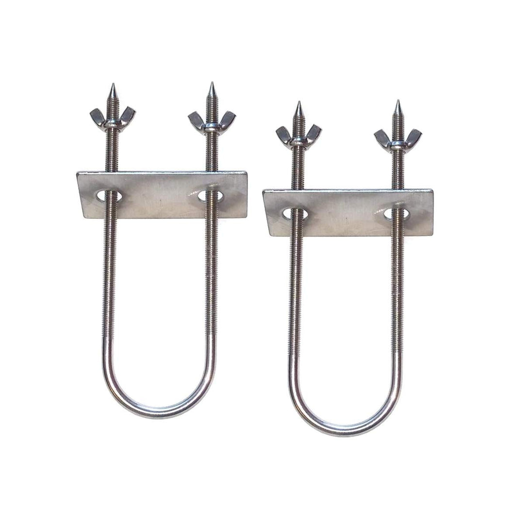 Two SpitJack Stainless Rotisserie Trussing U-Bolts - 8" (2 Pack) on a white background.