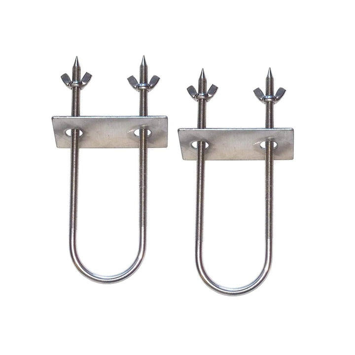 Two SpitJack Stainless Rotisserie Trussing U-Bolts - 8" (2 Pack) on a white background.
