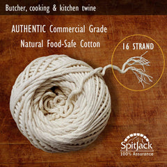 A string of SpitJack butcher's twine used for cooking and SpitJack trussing needle in the kitchen with a touch of kitchen wine.
