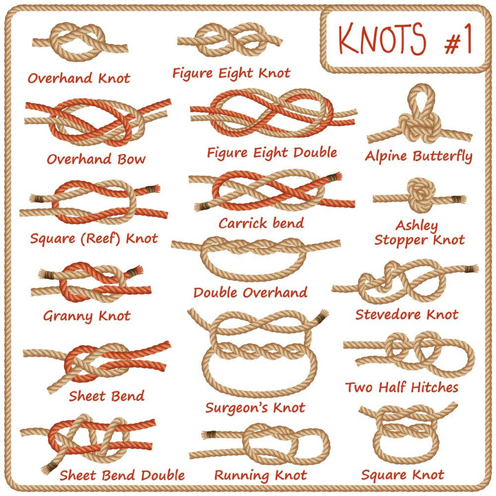 Various types of knots on a white background featuring SpitJack&