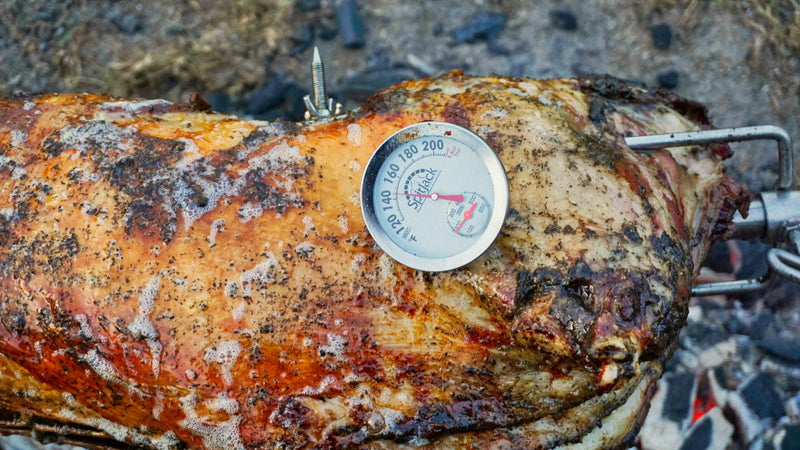 A SpitJack Dual Sensor Meat and Oven Thermometer on a white background.