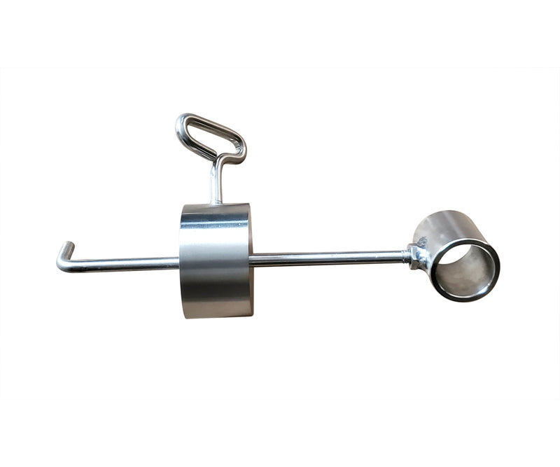 A SpitJack Rotisserie Counterweight - 1 inch ID with a handle on it.