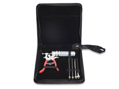 A black Custom Case for SpitJack Meat Injection Systems with a set of tools in it.