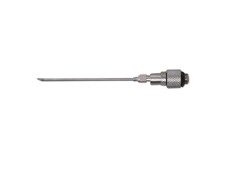 A SpitJack stainless steel tool with a metal handle - MAGNUM Meat Injector Needle - 'Mini' - 3" x 1/8" with Adapter Set.