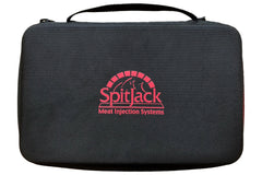 A black case with the word SpitJack Magnum Meat Injector Gun - Complete Kit with Deluxe Hard Case on it.