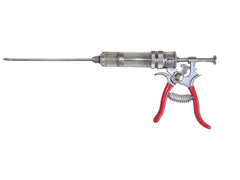A SpitJack MAGNUM Meat Injector Replacement Needle - Open-Tip with a red handle on a white background.