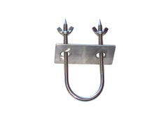 Two metal hooks on a white background for SpitJack CXB75-HC rotisserie whole animals.